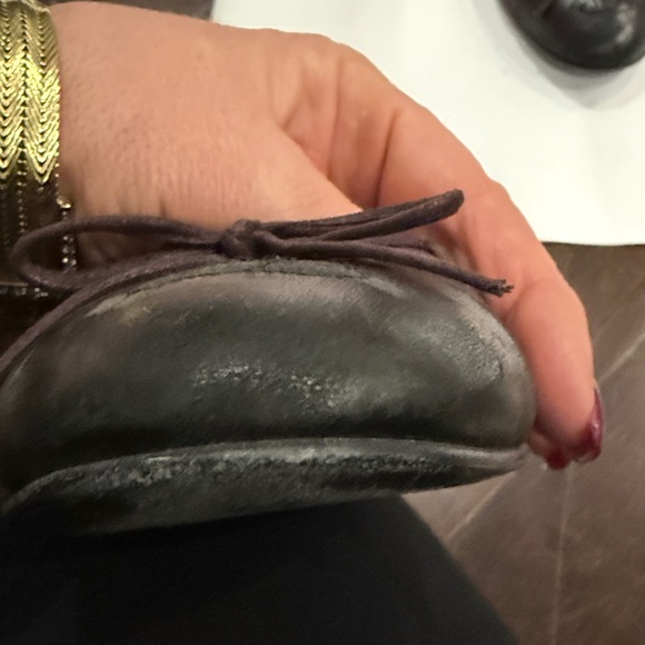 CHANEL Women's Black lamb skin toe and Dark Purple Metallic Suede Flats - Picture 12 of 12